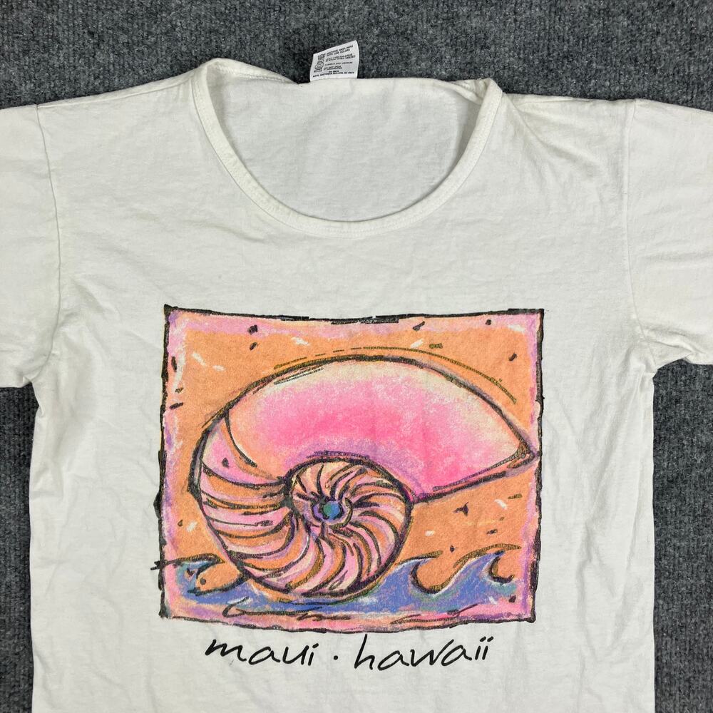 Anvil T-Shirt‎ Womens Size S White Maui Hawaii Nautilus Shell Graphic Tee